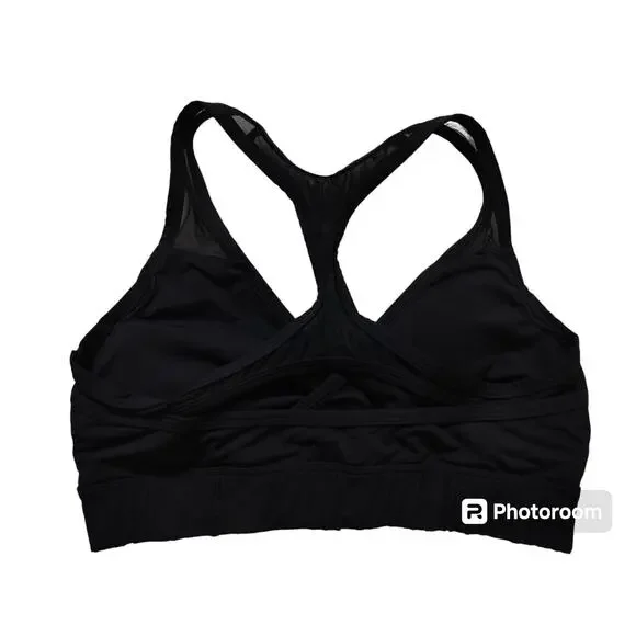 Pink victoria secrets ultimate lightly lined black sports bra wrap meshh size L - Picture 3 of 7